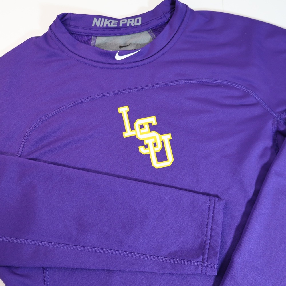 Nike Pro LSU Tigers Shirt Mens Large Purple Long Sleeve Compression Mesh Back